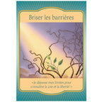 Carte oracle « Briser les barrières » montrant des ronces sèches qui s’ouvrent sur de jeunes feuilles vertes, avec la citation « Je dépasse mes limites pour connaître la joie et la liberté ! ».