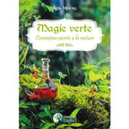 Couverture du livre Magie verte : Connexion sacrée à la nature avec fiole rouge en forêt.