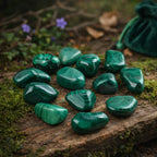 Pierre de Malachite polie aux volutes vert émeraude intenses, révélant des ondes vibratoires puissantes pour la guérison de l'aura.