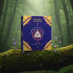Coffret bleu et or Méditations et Affirmations de Deepak Chopra posé sur une souche, illustré d'un motif géométrique sacré.