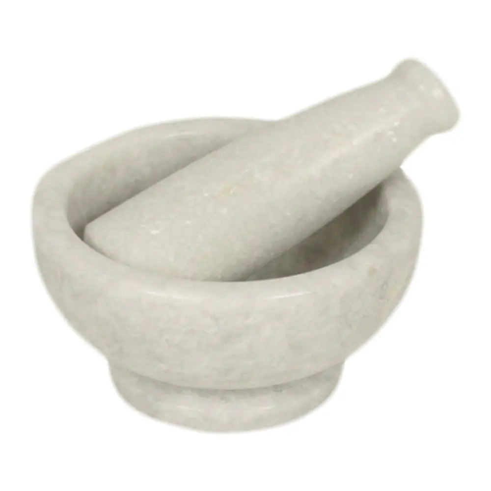 Mortier et pilon en marbre : ensemble de broyage en marbre blanc poli, idéal pour vos préparations de plantes et rituels.