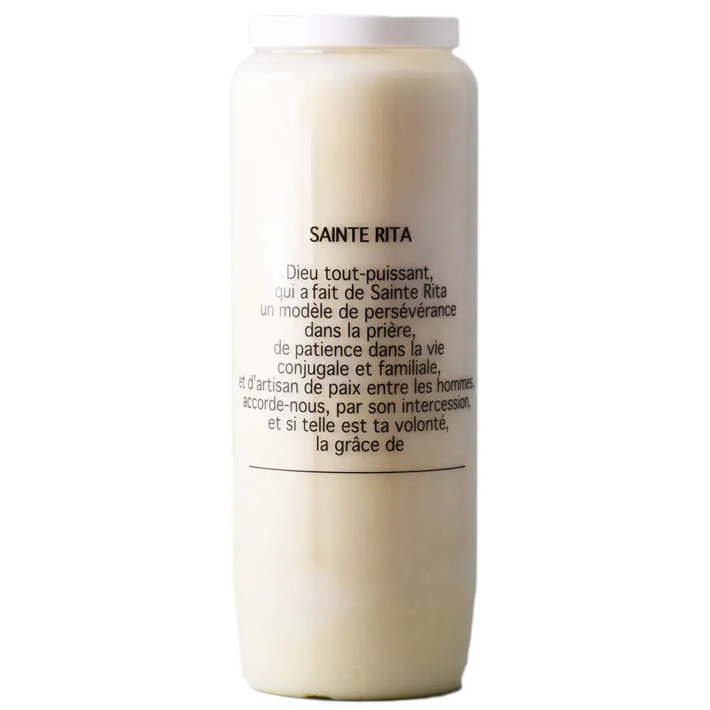 Neuvaine « Sainte Rita » avec prière en français au verso, sur fond blanc.