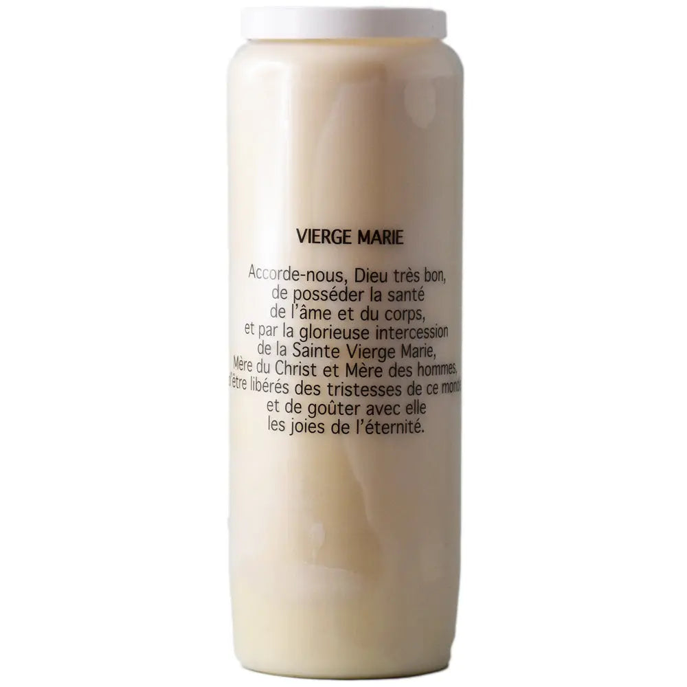 Neuvaine « Vierge Marie », verso avec prière en français, sur fond blanc.