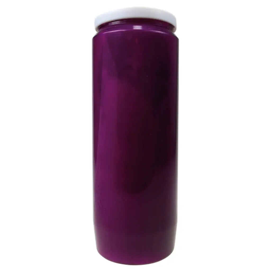 Neuvaine violette avec couvercle blanc, sur fond blanc.