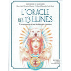 L'Oracle des 13 Lunes illustré d'un visage féminin entouré de loups blancs et d'un ours sous un croissant de lune.