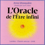 L'Oracle de l'Être infini couverture carrée rose illustrée d'un soleil rayonnant jaune avec le nom de l'auteure Anne Ghesquière.