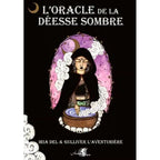 L'Oracle de la Déesse Sombre, boîte noire illustrée d'une femme à capuche devant un chaudron magique et une lune violette.