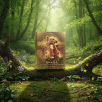 Coffret doré de l'Oracle des Divinités Protectrices des Animaux de Laila Del Monte, illustré d'une femme rousse et d'un ours, posé sur une branche moussue en forêt.