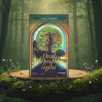 Coffret L'Oracle du Peuple Végétal d'Arnaud Riou posé sur une souche, illustré d'un arbre majestueux dans une arche lumineuse par Marie-France Venon.