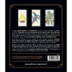 L'Oracle Gé Jeu+Livre illustré par le verso de son coffret noir et or présentant trois lames originales et un descriptif du livre de 144 pages.