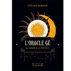 L'Oracle Gé Jeu Simple illustré par un soleil rayonnant et un croissant de lune dorés sur une couverture noire élégante.