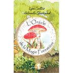 Couverture de L'Oracle de la Magie Forestière de Lyra Ceoltóir et Antoinette Charbonnel aux éditions Arcana Sacra. Son illustration à l'aquarelle met en scène deux amanites tue-mouches au cœur d'une forêt verdoyante.