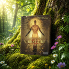 Coffret blanc et bleu L'Oracle Vibratoire des Anges de Marie-France Venon posé dans la mousse, illustré d'un ange aux ailes déployées dans un ciel étoilé.