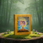 Coffret jaune Oui à la vie sur Terre ! de Caroline Mourot posé sur une souche, illustré d'un arbre de vie stylisé abritant un fœtus.