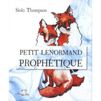 La couverture du jeu Petit Lenormand Prophétique de Siolo Thompson chez Arcana Sacra illustre deux renards dessinés sur fond blanc et bleu.