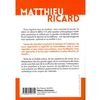 La quatrième de couverture du livre Plaidoyer pour le bonheur de Matthieu Ricard affiche le résumé de l'ouvrage et un code-barres, encadrés par de larges bandes oranges en haut et en bas sur fond blanc.