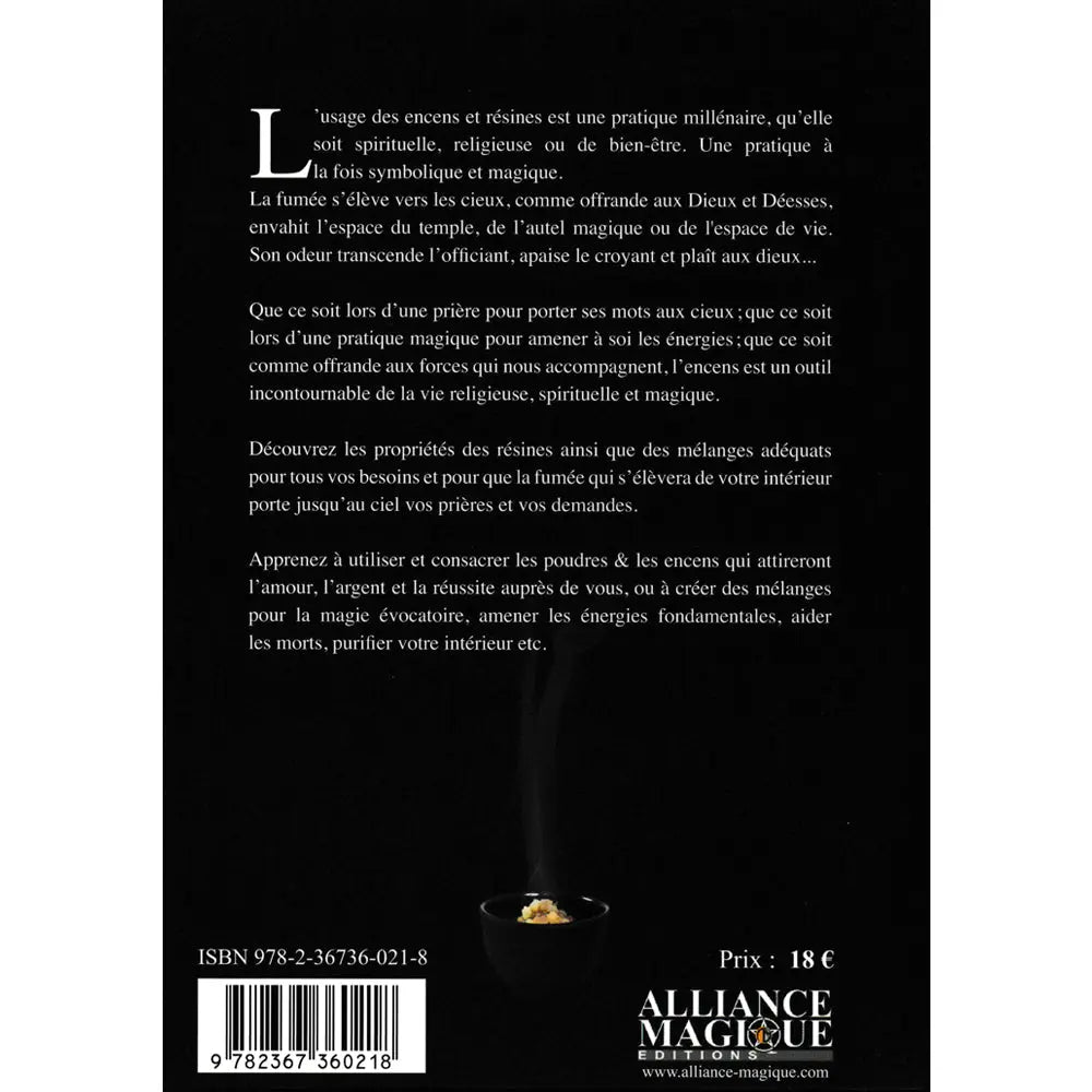 Dos du livre Usage des Poudres & Encens en magie & théurgie de Jean-Luc Caradeau, publié aux éditions Alliance Magique.