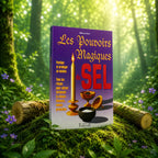 Livre Les Pouvoirs Magiques du Sel - Mikael Hod sur mousse sacrée au pied d'un arbre, entouré de fleurs violettes sous des rayons de soleil magiques.