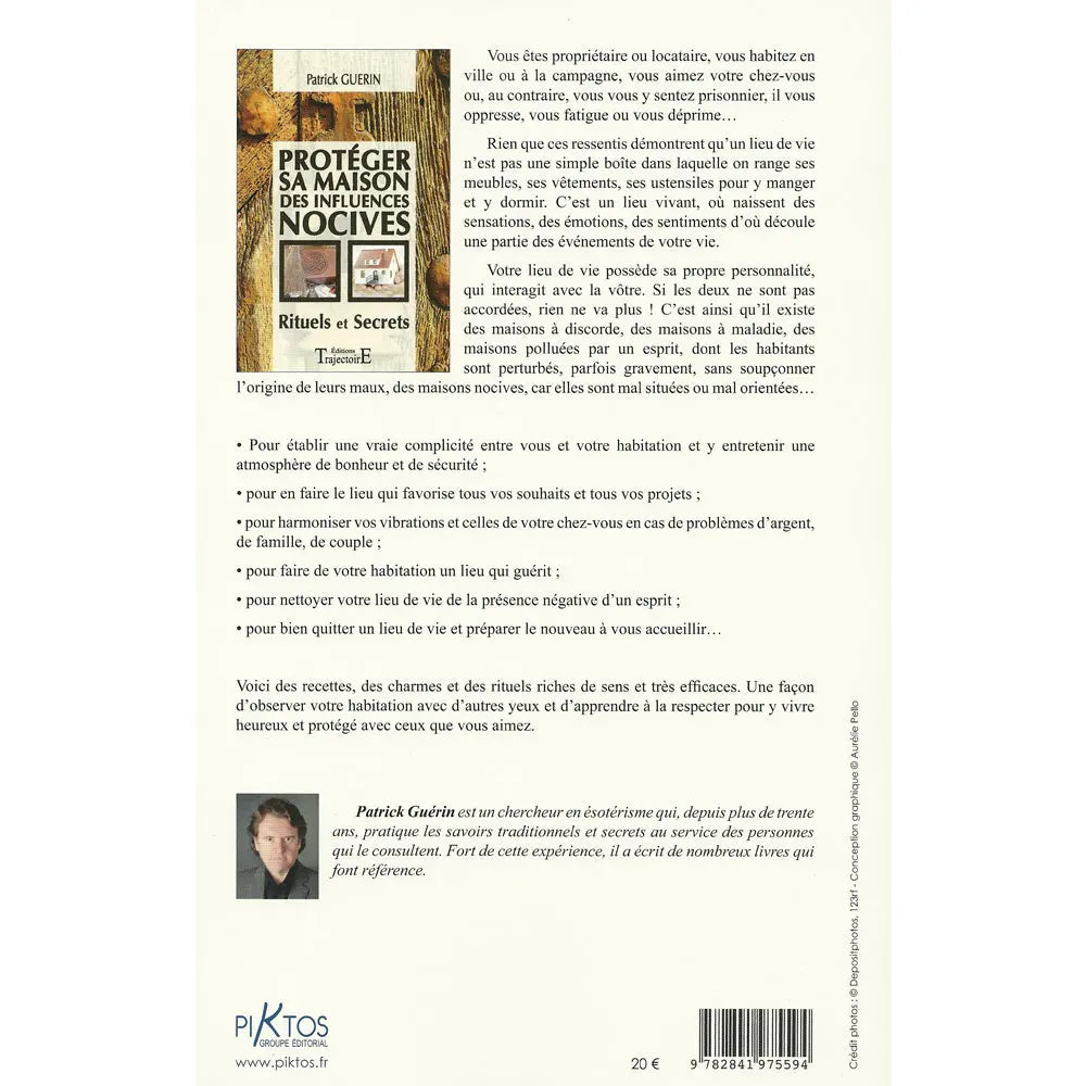 Quatrième de couverture du livre Protéger sa maison des influences nocives présentant le résumé, une liste à puces et un code-barres sur fond blanc.