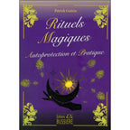 Couverture violette et dorée du livre Rituels Magiques de Patrick Guérin, illustrant une main tenant un croissant de lune et un soleil radiant.