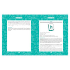 Double page intérieure du livre Runes pour débutants, fond turquoise avec motifs, texte explicatif et encadré sur la rune Uruz.