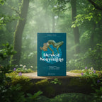 Coffret bleu Sauvage & Souveraine de Patricia Olive posé sur une souche, illustré d'une silhouette féminine en position fœtale dans un cercle d'eau par Lætitia Limozin.