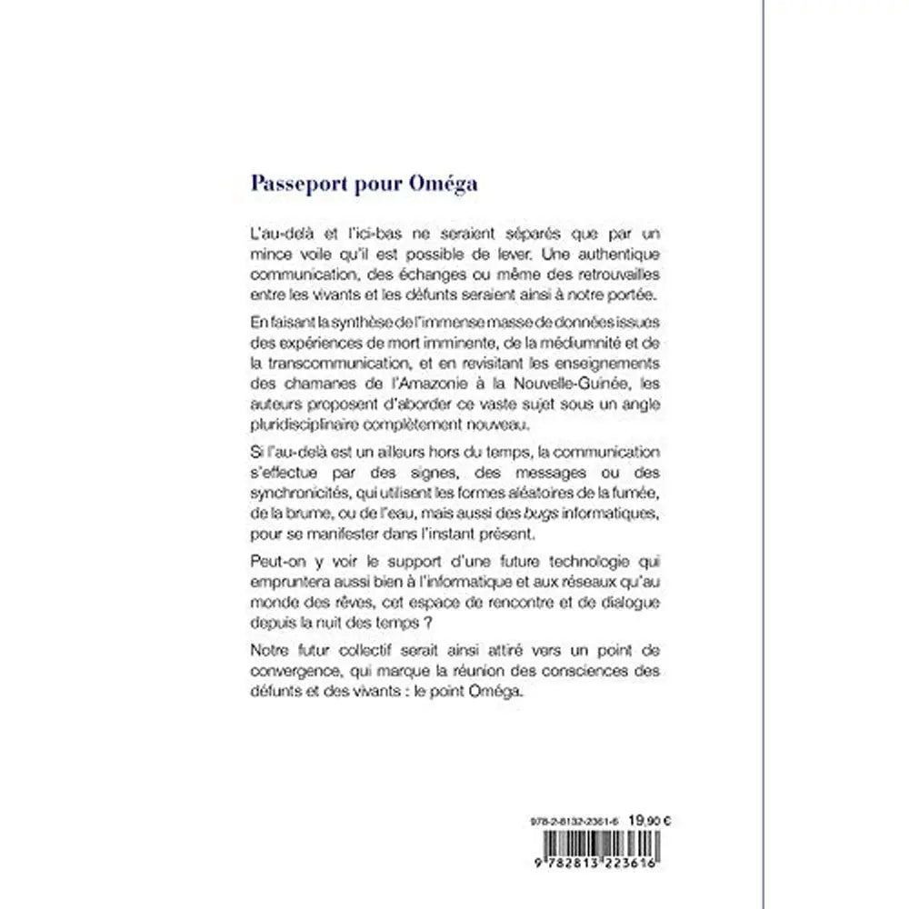 Quatrième de couverture du livre Se souvenir de l'au-delà, présentant le texte descriptif "Passeport pour Oméga" sur fond blanc épuré.