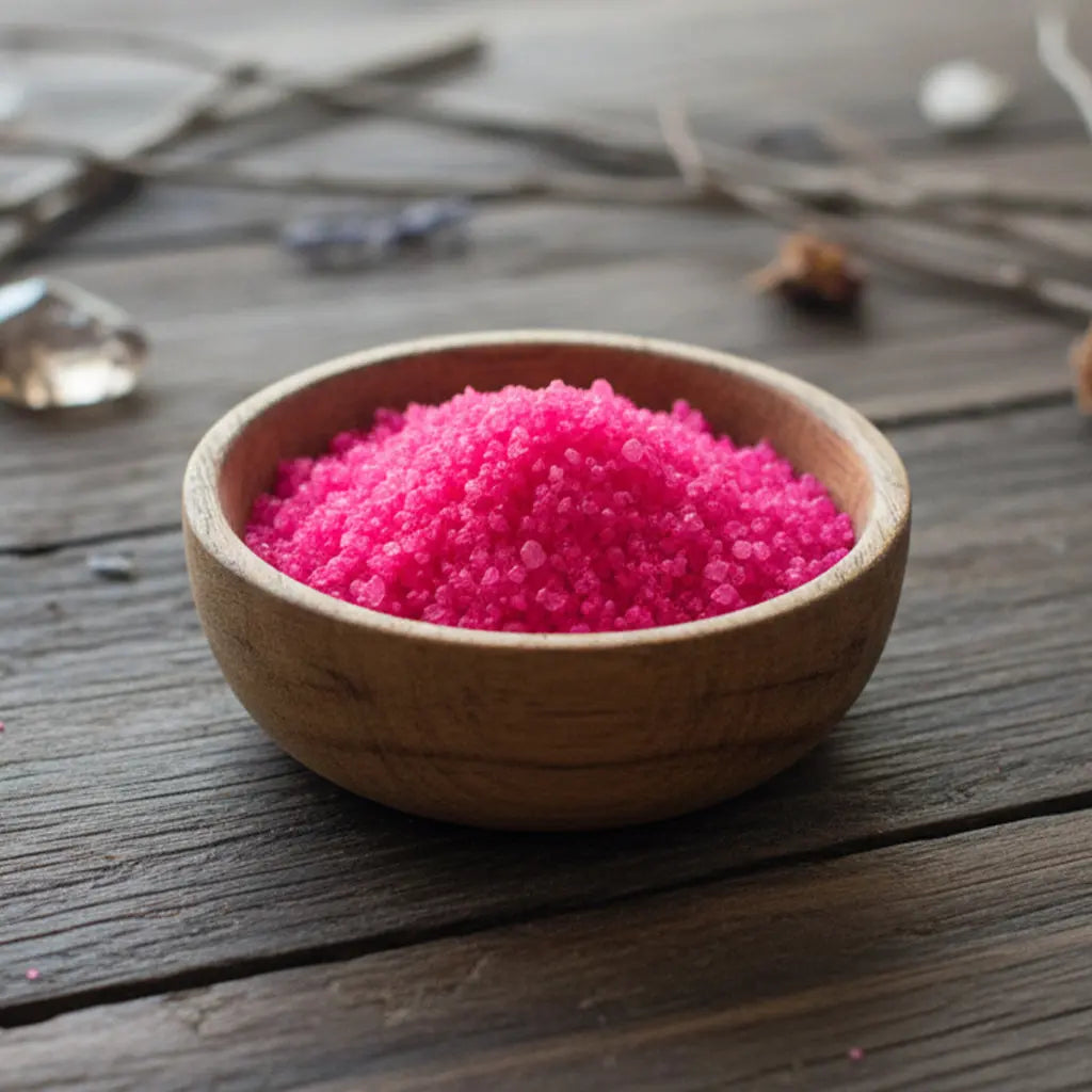 Bol de Granulés Sel Infusé - Accueil chaleureux de couleur rose vif pour rituel d'hospitalité