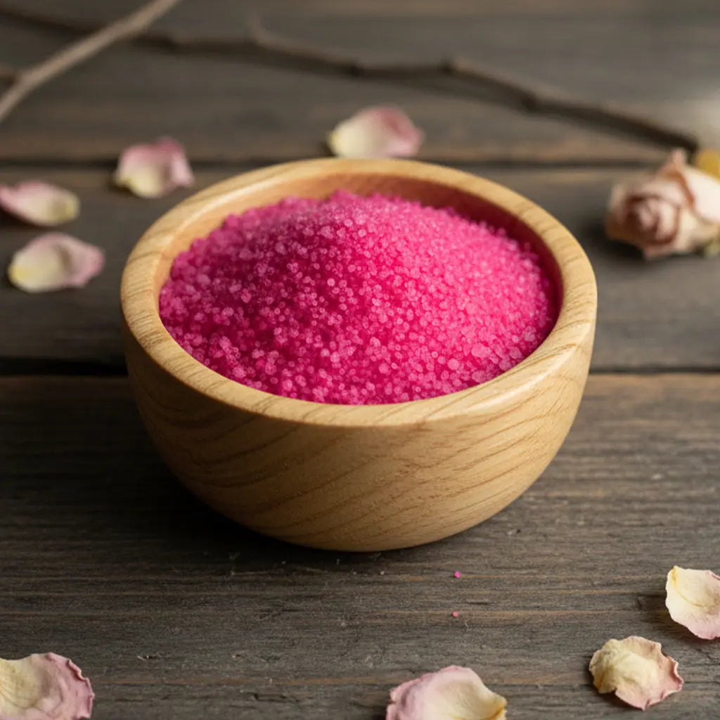 Bol de Granulés Sel Infusé - Sang du Dragon de couleur rose fuchsia pour rituel de protection intense