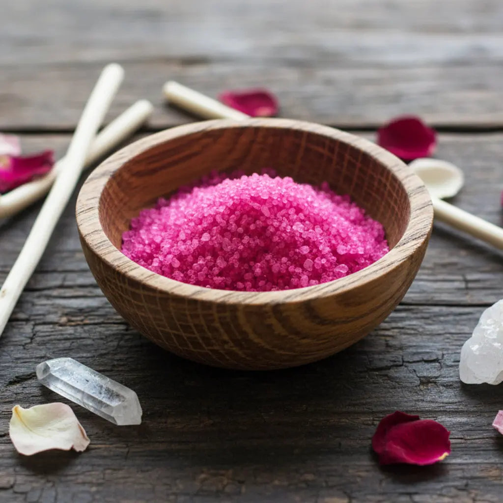 Bol de Granulés Sel Infusé - Violette de couleur magenta vibrant pour rituel de douceur