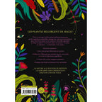 Quatrième de couverture du livre Sorcières à la main verte : Guide complet de magie naturelle, présentant le texte descriptif "Les plantes regorgent de magie !" entouré d'illustrations botaniques colorées sur fond noir.