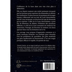 Quatrième de couverture du livre Souhaits lunaires, présentant le texte de présentation sur l'influence et la magie de la lune ainsi qu'une biographie de l'auteur, sur un fond de ciel étoilé noir.