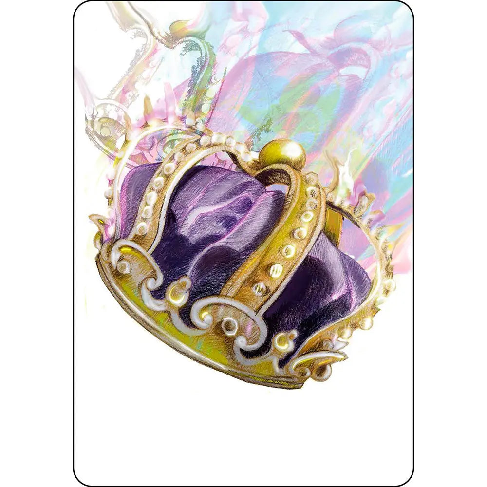 Carte illustrée du jeu Synchronicity représentant une couronne dorée et violette surmontée d'une aura lumineuse colorée sur fond blanc.