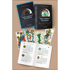 Présentation du coffret « Tarot de Marseille – Édition Millennium » avec étui, livret ouvert et plusieurs cartes de tarot illustrées.