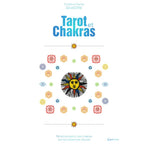 Livre « Tarot et chakras » (Colette & Karine Silvestre) : couverture blanche avec le titre en bleu, un soleil stylisé au centre entouré de symboles de chakras multicolores, et le sous-titre « Réharmonisation des chakras par les médecines douces » en bas (L’Échoppe de Gaïa).