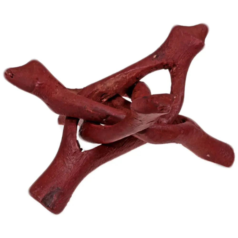 Trépied en bois sculpté de couleur acajou pour boule de cristal ou bol chantant.