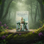 Boîte vert pâle Vice Versa Tarot posée sur une souche, illustrée d'une reine sur un trône de cristal par Davide Corsi.