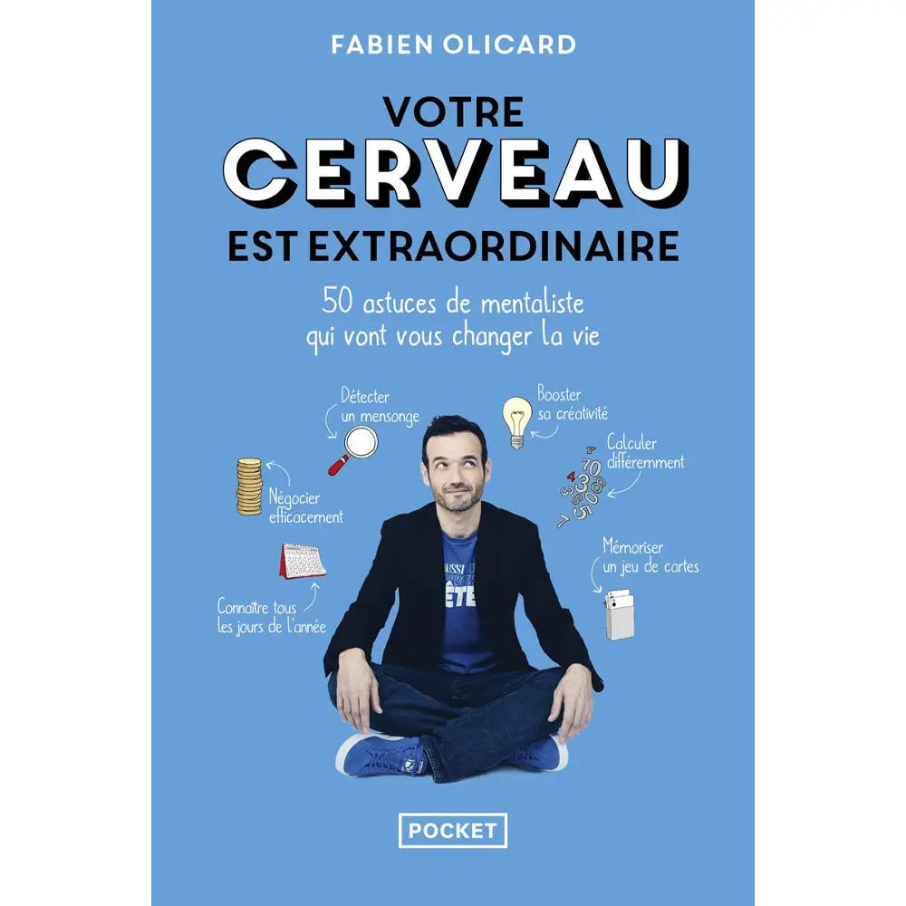 Livre "Votre cerveau est extraordinaire" de Fabien Olicard aux éditions Pocket sur fond bleu.