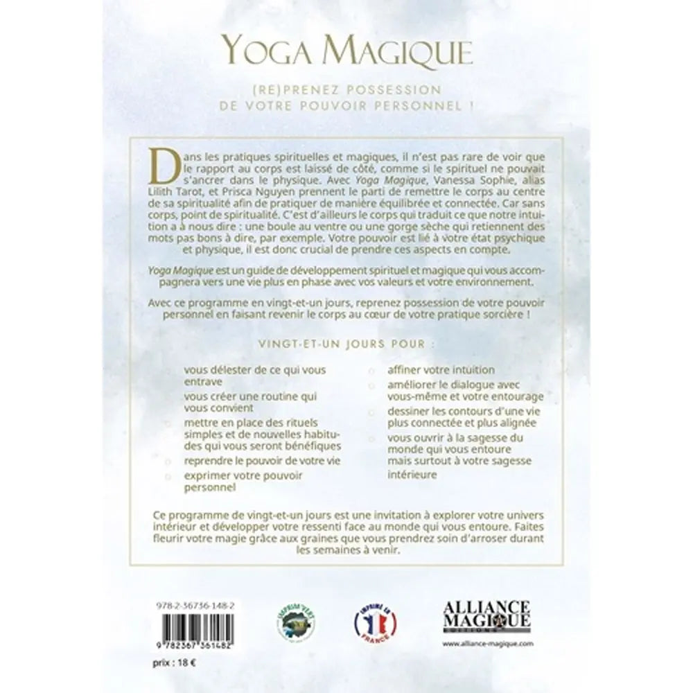 Quatrième de couverture du livre "Yoga Magique" présentant le résumé et le programme de 21 jours.